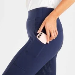 Equestrian Silicone Grip Riding Leggings Navy Blue -Saddle Store blue amazon phone pocket image