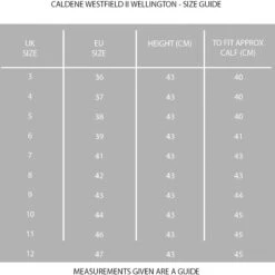Caldene Westfield II Wellington Green -Saddle Store caldene size guide resized for web 1