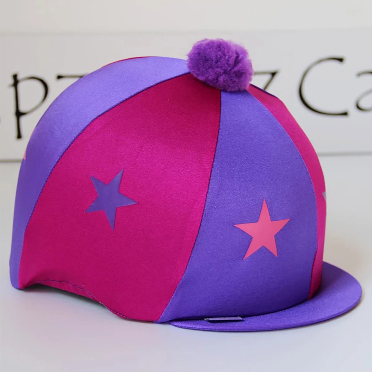Capz Motif Cap Cover Lycra Starz & Pom Pom Pink/Purple 1 Capz Motif Cap Cover Lycra Starz & Pom Pom Pink/Purple