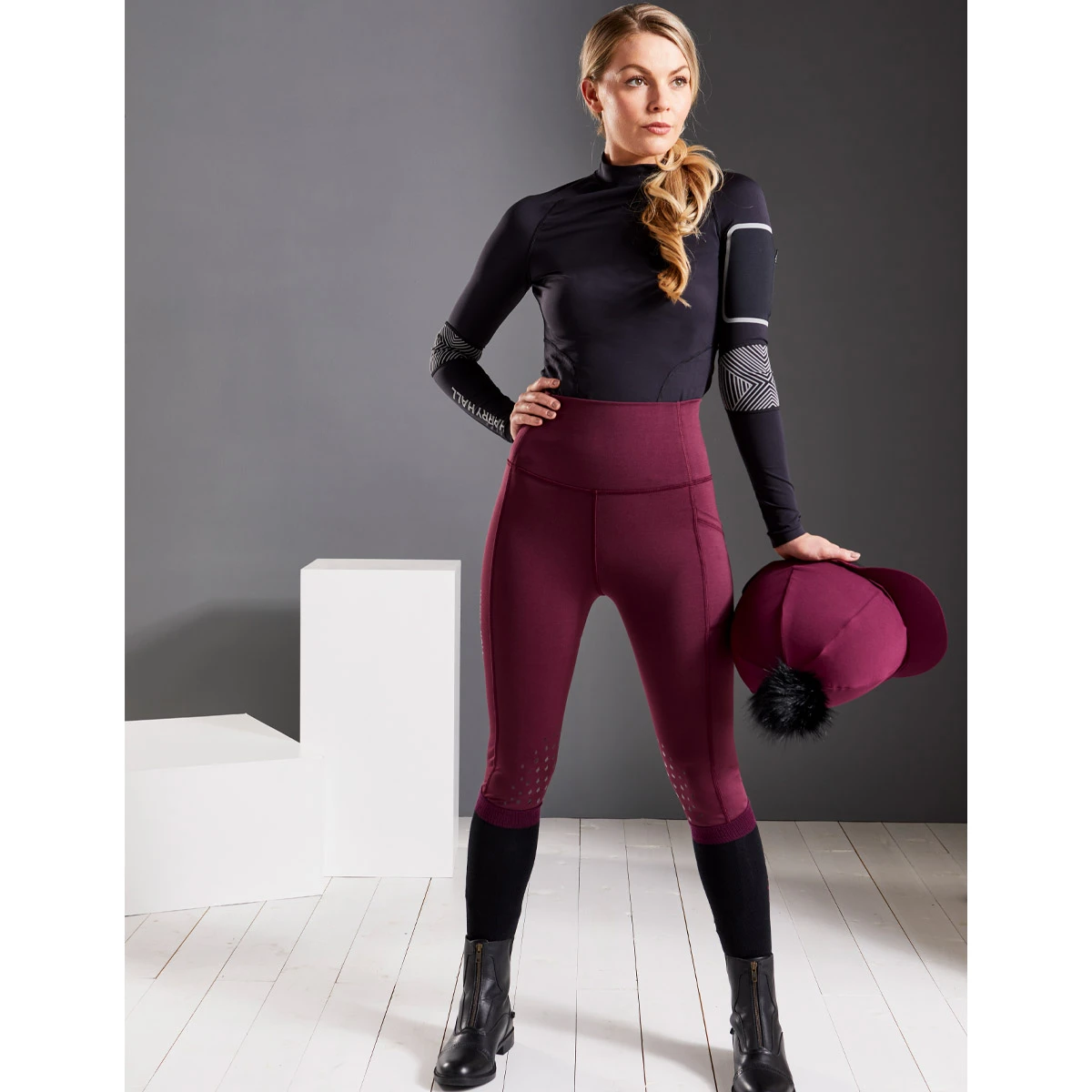 Harry Hall Bala Silicone Knee Ladies Riding Tights Burgundy 6 Harry Hall Bala Silicone Knee Ladies Riding Tights Burgundy - Image 6