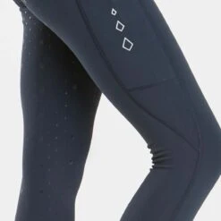 Harry Hall Junior Winter Riding Tights Navy Blue -Saddle Store navy blue winter tights reflective silicone knee detail
