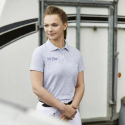 Personalised Ladies Embroidered Polo Shirt Light Grey -Saddle Store personalisation lifestyle 172 sq web 1