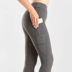 Harry Hall Winter Riding Tight Full Silicone Seat Olive Grey -Saddle Store phone pocket detail olive grey