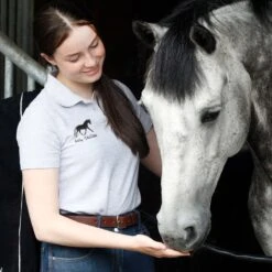 Personalised Ladies Embroidered Polo Shirt Light Grey -Saddle Store polo adults grey