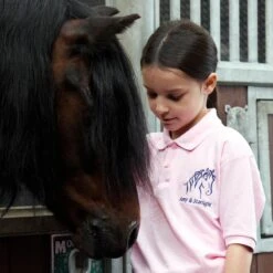 Personalised Kids Embroidered Polo Shirt Baby Pink -Saddle Store polo pink horse