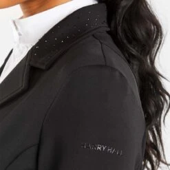 Harry Hall Show Jacket Ladies Black -Saddle Store sleeve logo with collar 1